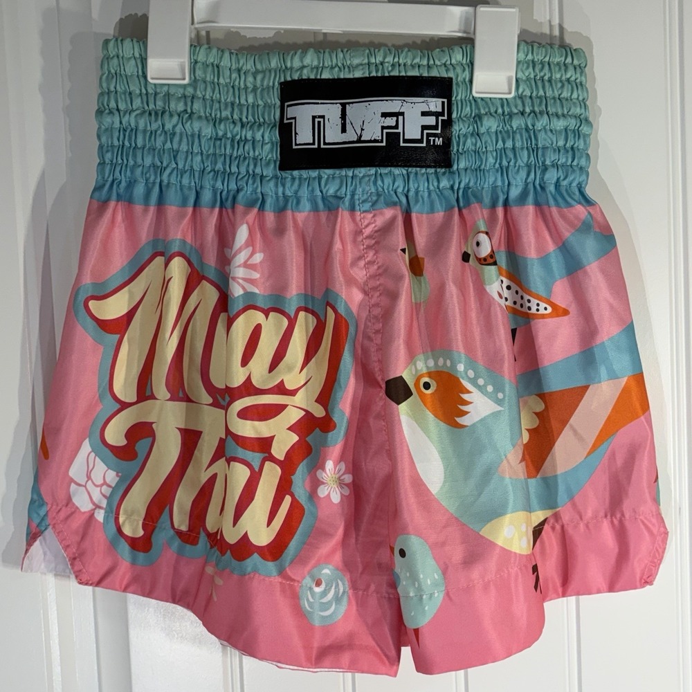 TUFF Muay Thai Shorts Medium Pink Blue Tropical Kickboxing MMA Thailand